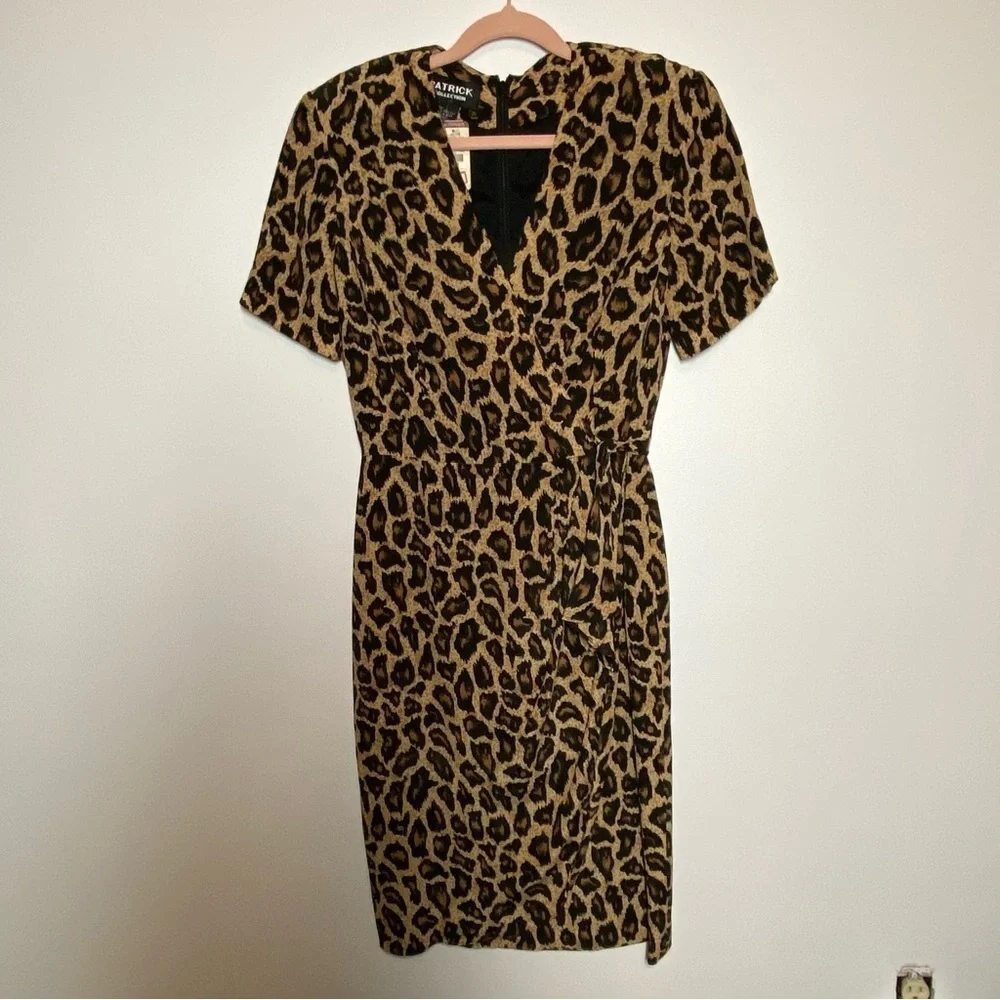 Vintage Silk Dress Size 4 NWT PATRICK COLLECTION Leopard Print Tailored - Picture 2 of 7